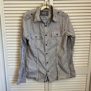 BKE Mens Button Front Shirt Size Small Striped Long Sleeve Athletic Fit Gray